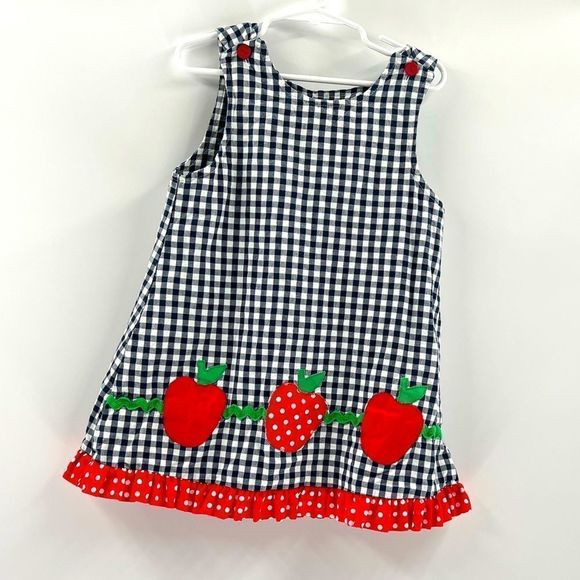 Reversible Gingham Lady Bug / Apples with Ruffle, 4T - Picture 2 of 8